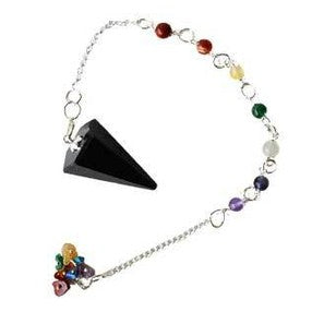 Tourmaline, Black 7 Chakra 6 sided pendulum