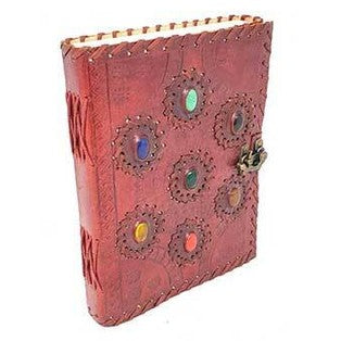 6" x 8" 7 Chakra stones Embossed leather w/ latch