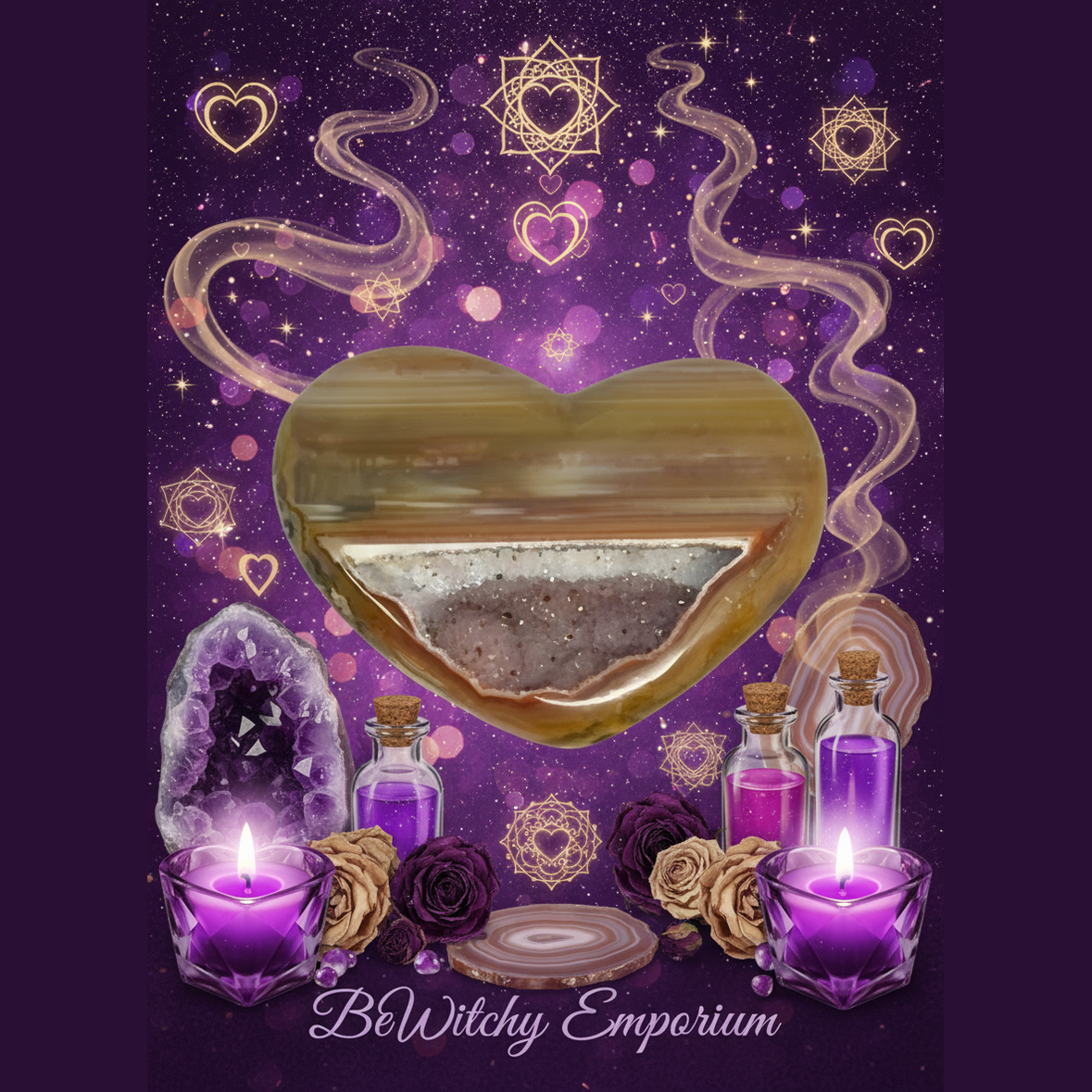 BeWitchy Emporium - Agate Amethyst Heart Mystical