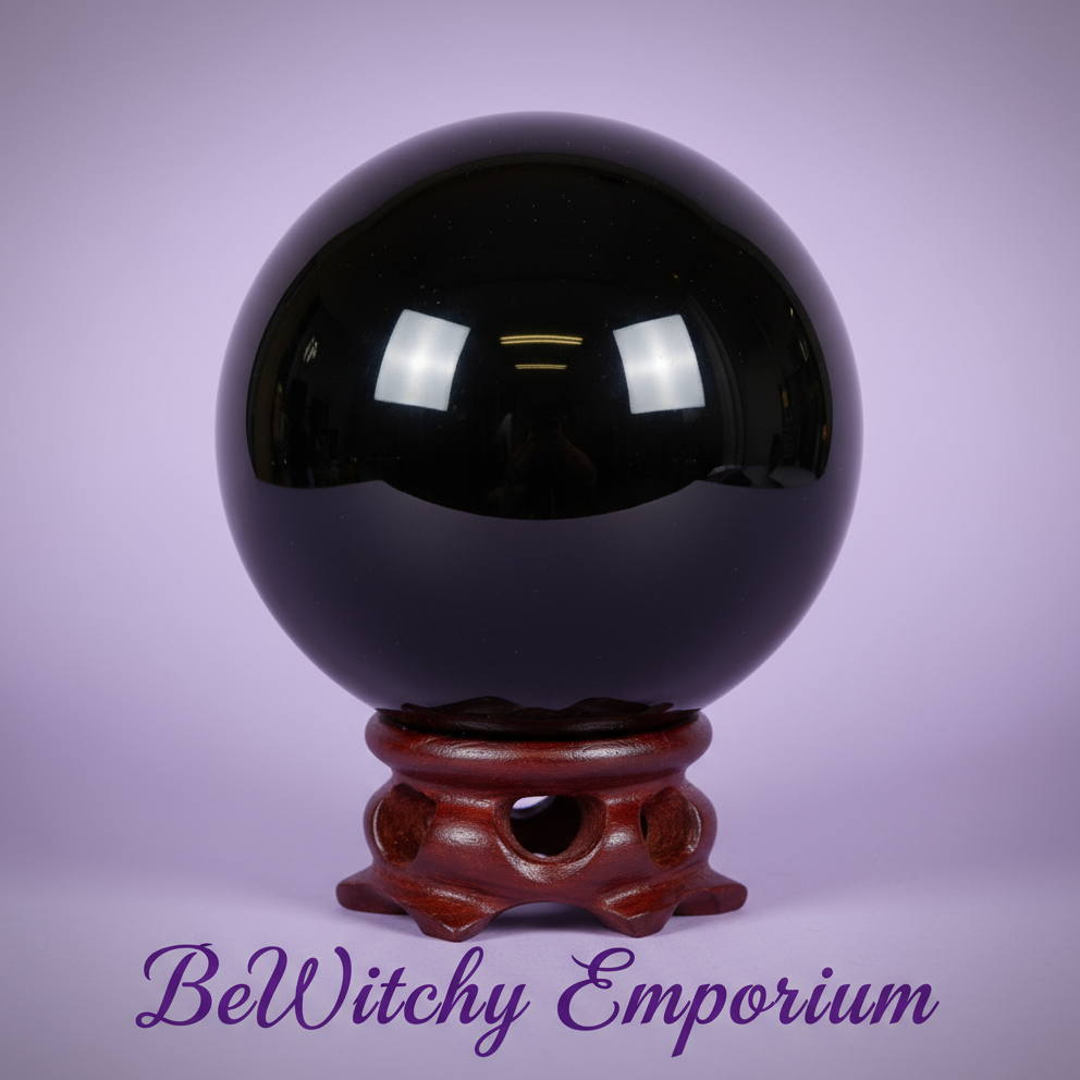 Black Obsidian Scrying Sphere - Clean Professional