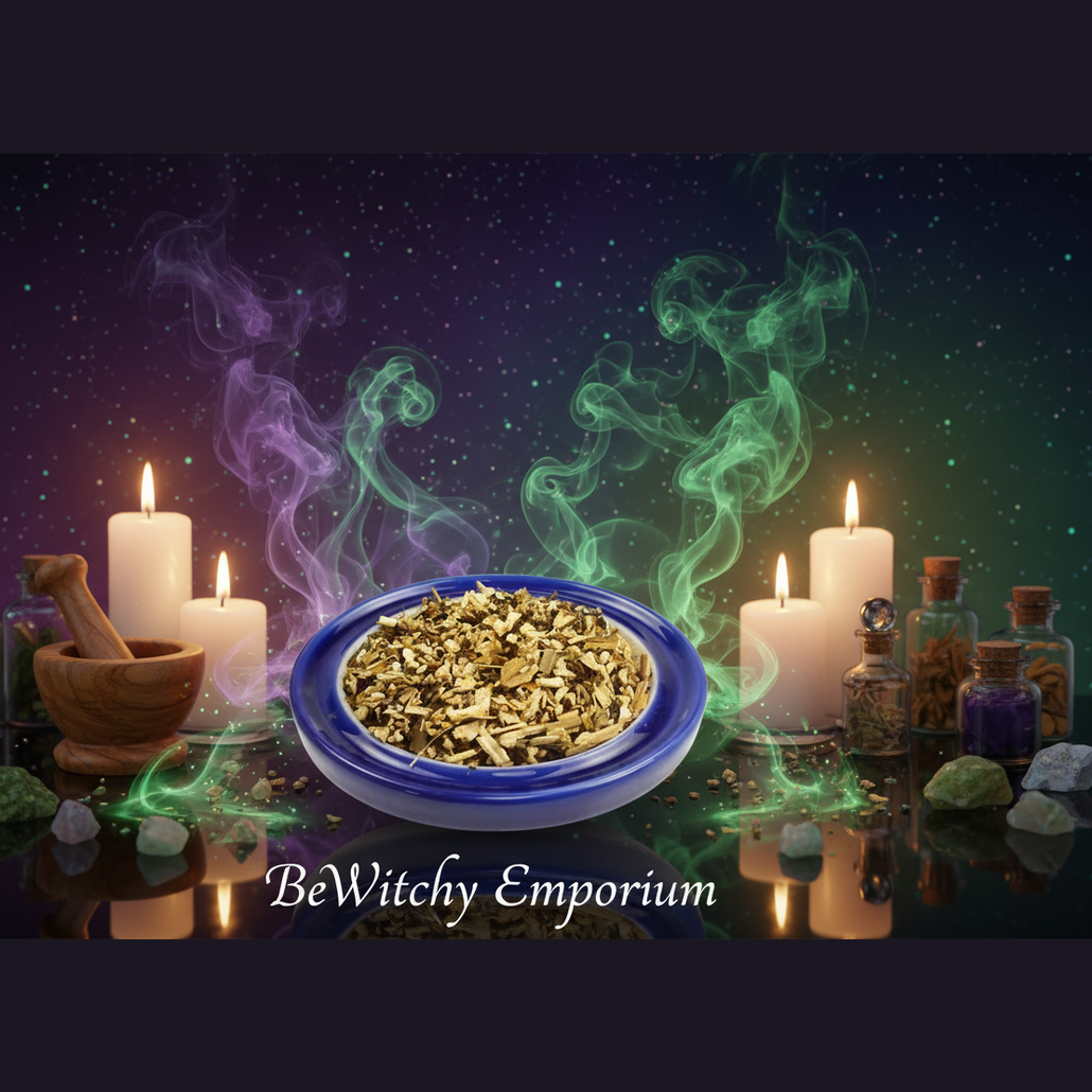 Dried Herb Blend in Blue Dish - Mystical Altar Style