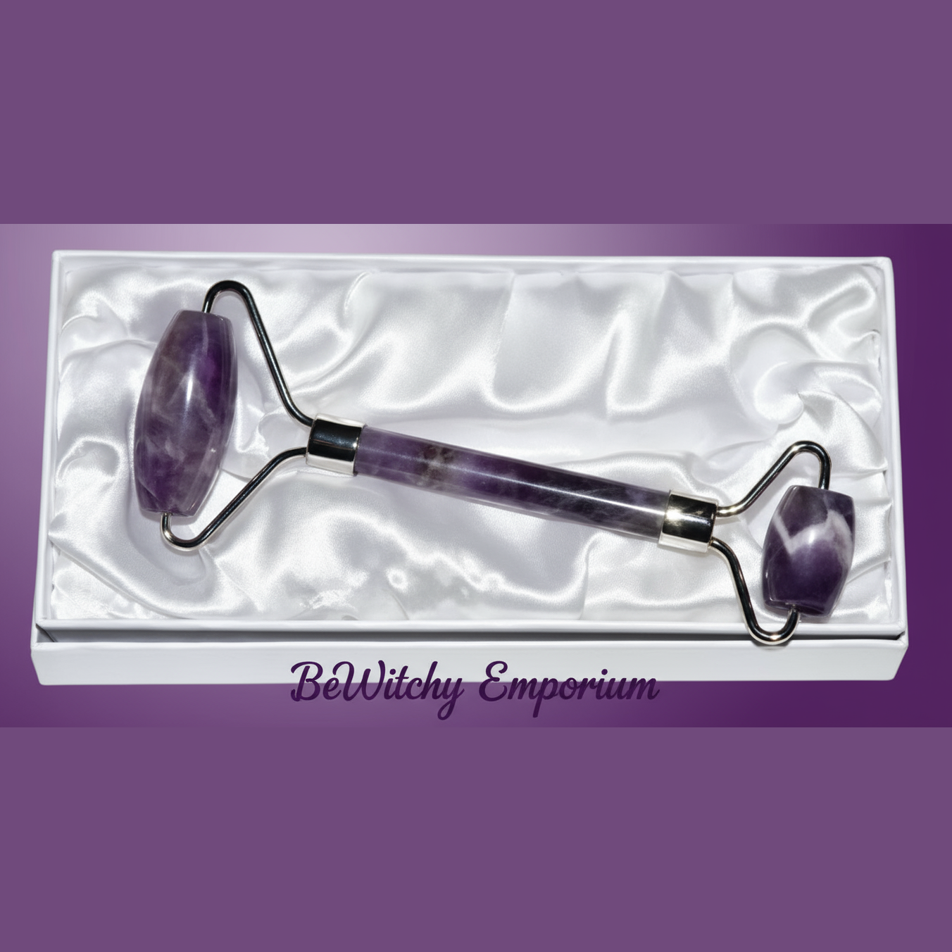 Exact amethyst facial roller set with clean professional styling and BeWitchy Emporium watermark