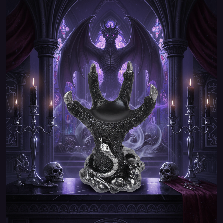 Exact black dragon claw candle holder with premium gothic sanctuary ambiance and BeWitchy Emporium watermark
