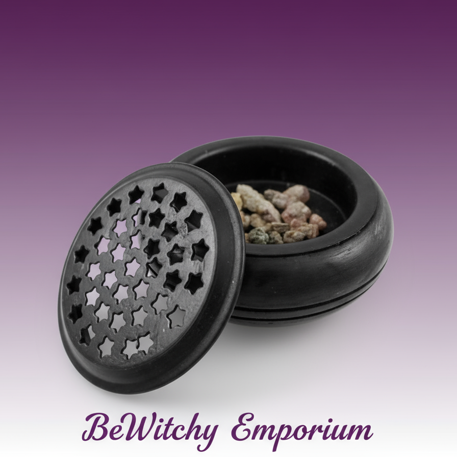 Exact black soapstone resin burner with clean professional styling and BeWitchy Emporium watermark