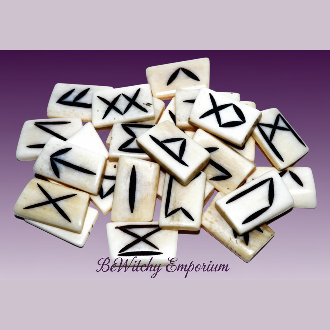 Exact bone rune stone set with clean professional styling and BeWitchy Emporium watermark