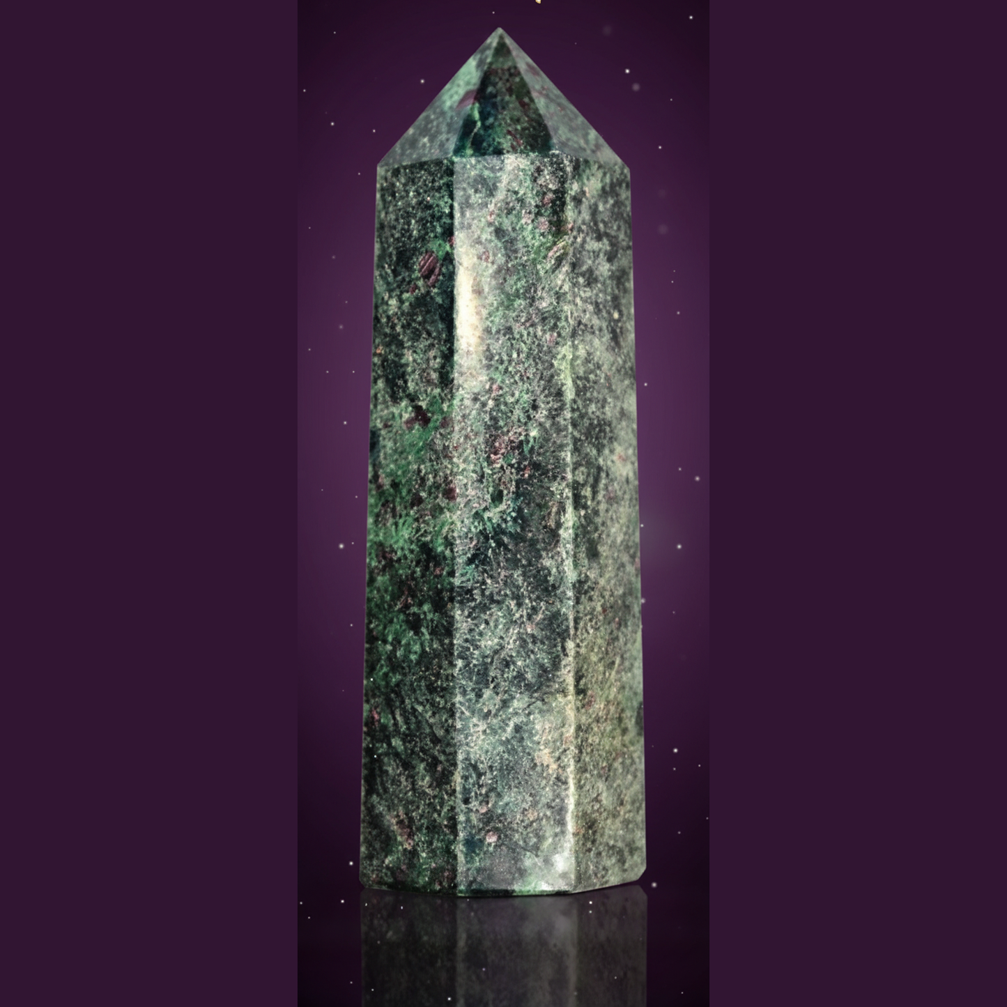 Exact green aventurine crystal tower with clean professional styling and BeWitchy Emporium watermark