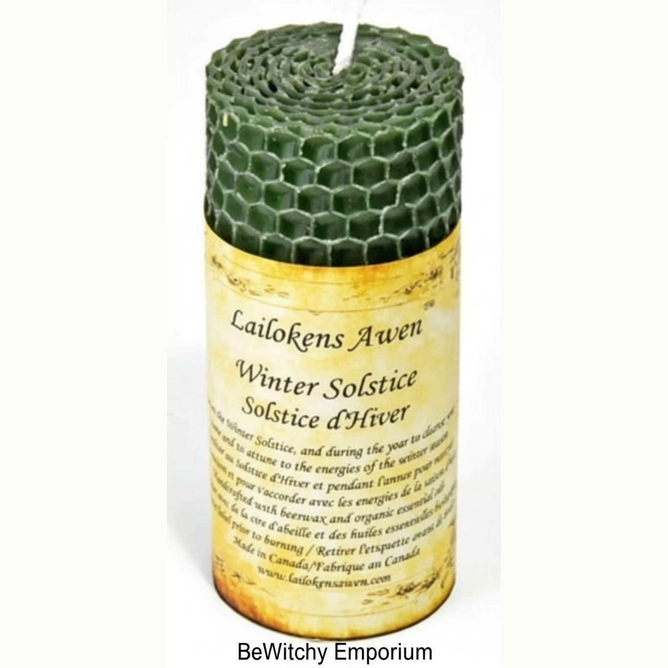 Exact original Winter Solstice beeswax candle with branding