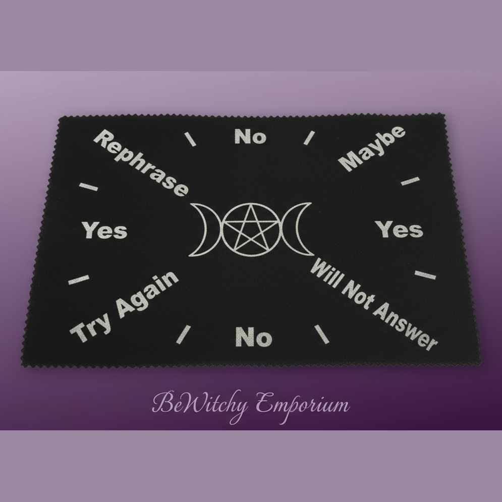 Exact pendulum divination mat with clean professional styling and BeWitchy Emporium watermark