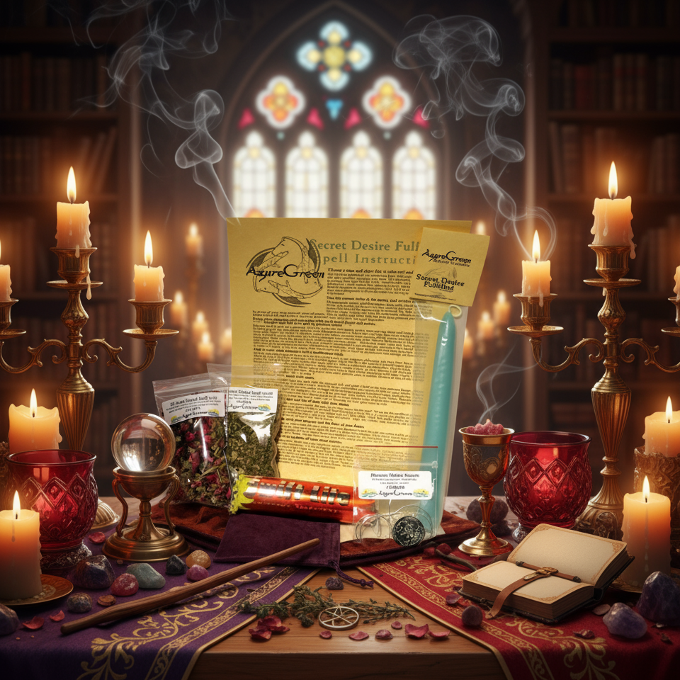 Exact Secret Desire Full Spell Instruction Kit with premium altar sanctuary ambiance and BeWitchy Emporium watermark
