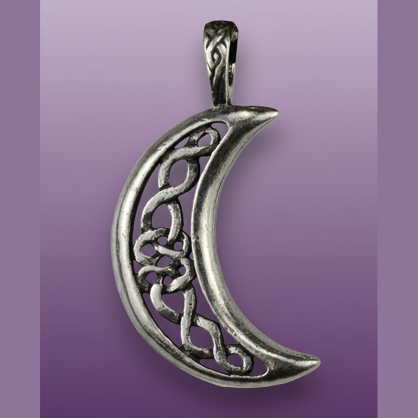 Exact silver Celtic moon pendant with clean professional styling and BeWitchy Emporium watermark