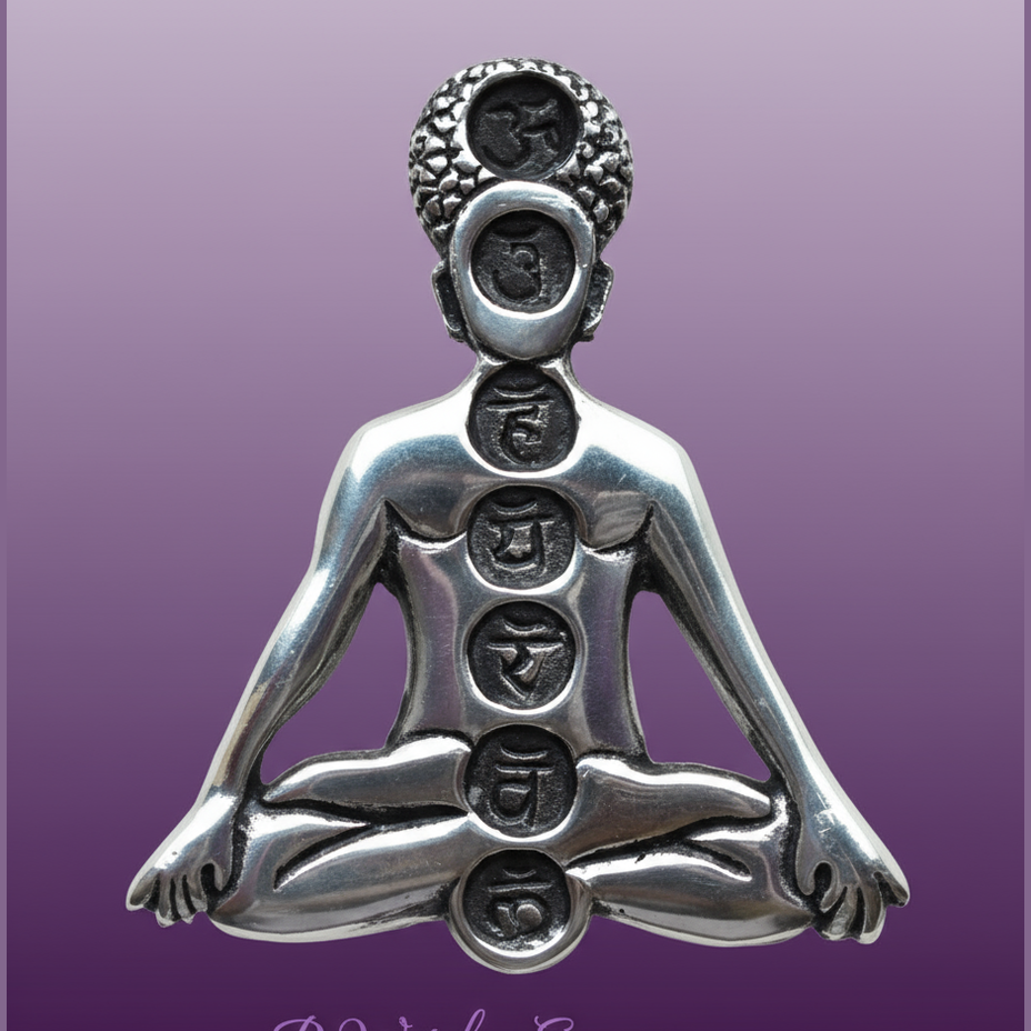 Exact silver meditating chakra figure with clean professional styling and BeWitchy Emporium watermark