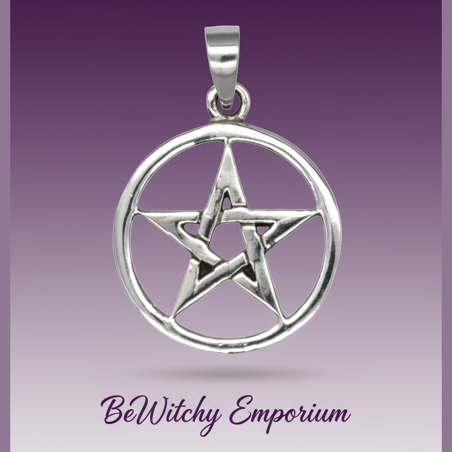 Exact silver pentagram pendant with clean professional styling and BeWitchy Emporium watermark