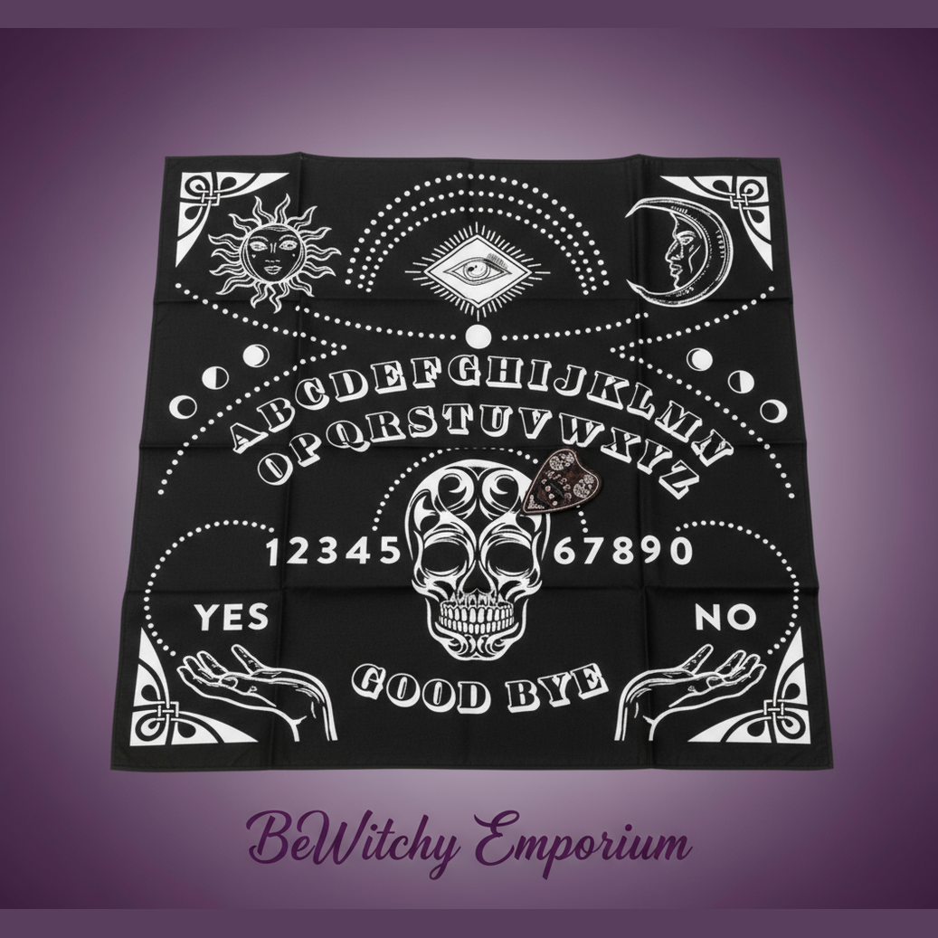 Exact spirit board altar cloth with clean professional styling and BeWitchy Emporium watermark
