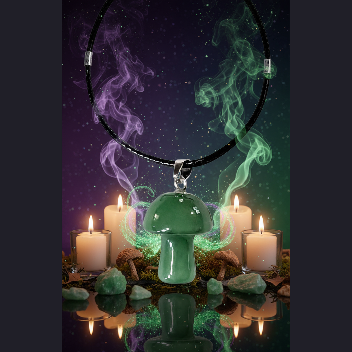 Green Aventurine Mushroom Pendant - Mystical Altar Style