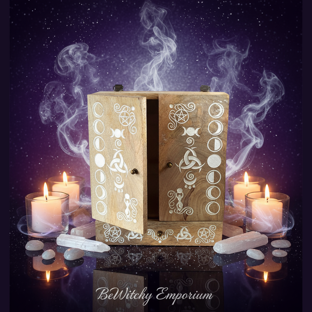 Moon Phase Wooden Box - Mystical Altar Style