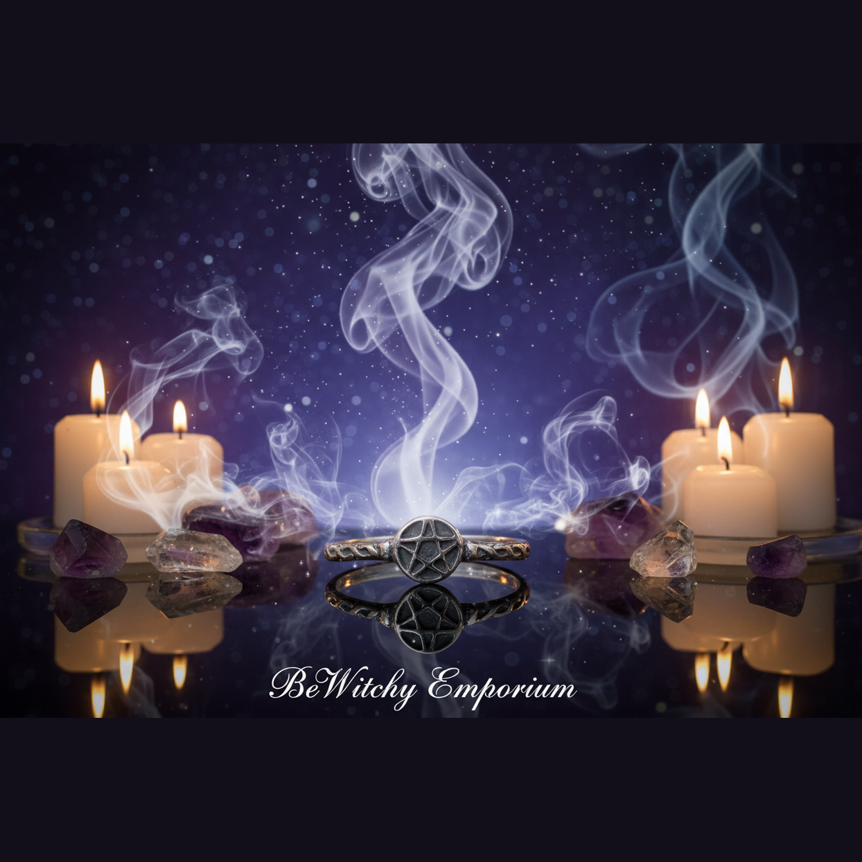 Pentacle Sterling Silver Ring - Mystical Altar Style