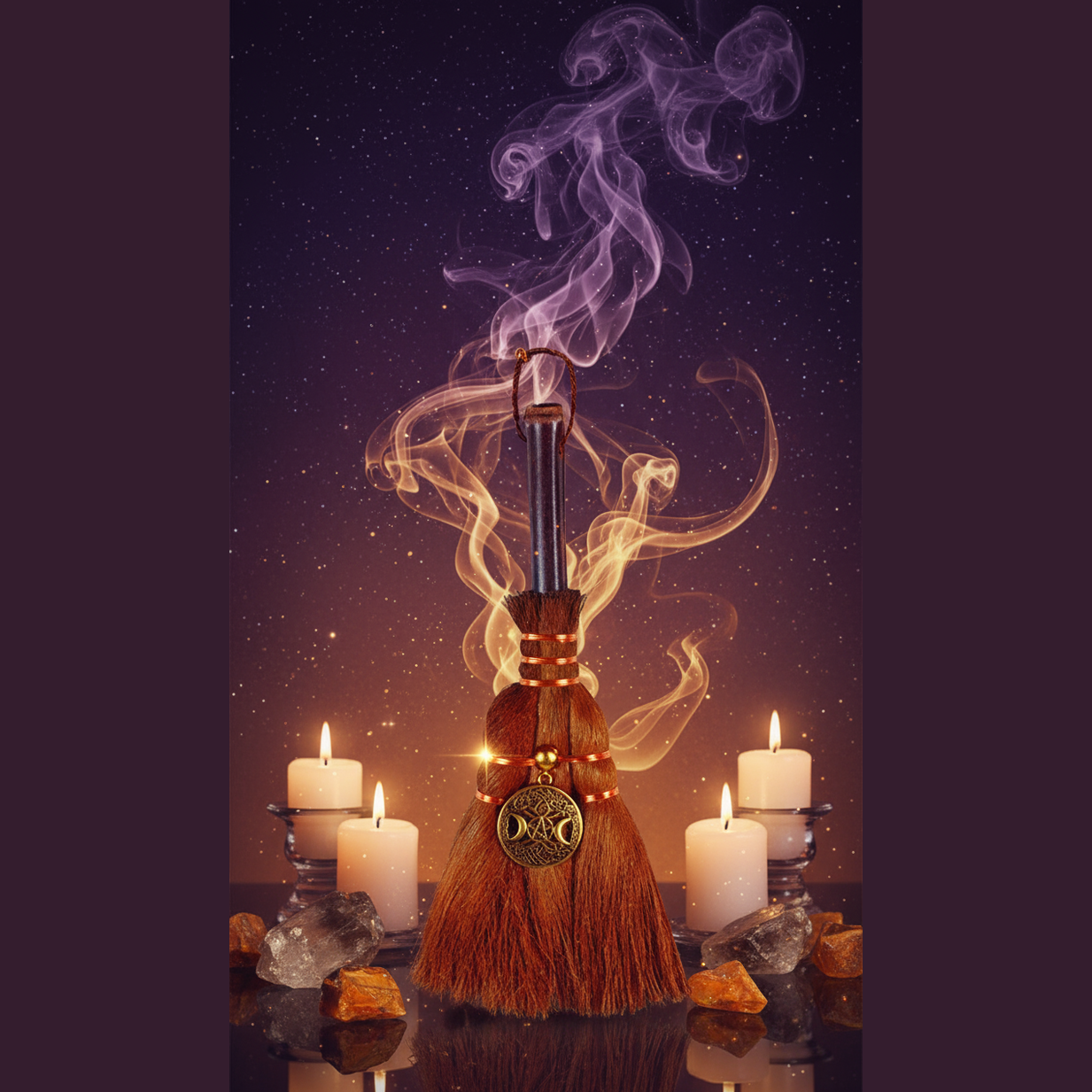 Ritual Broom with Pentacle - Mystical Altar Style