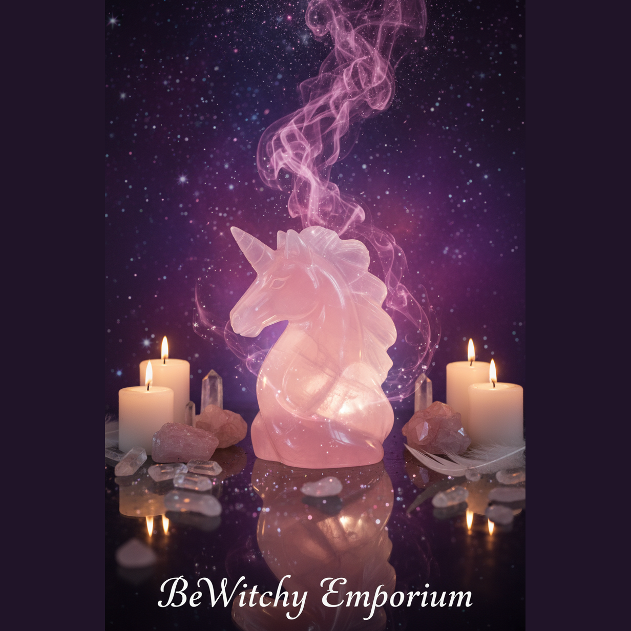 Rose Quartz Unicorn Carving - Mystical Altar Style