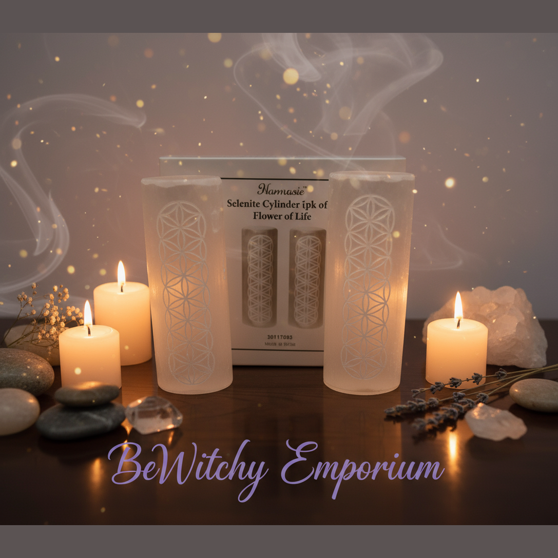 Selenite Cylinder Flower of Life Set - Luxurious Sanctuary
