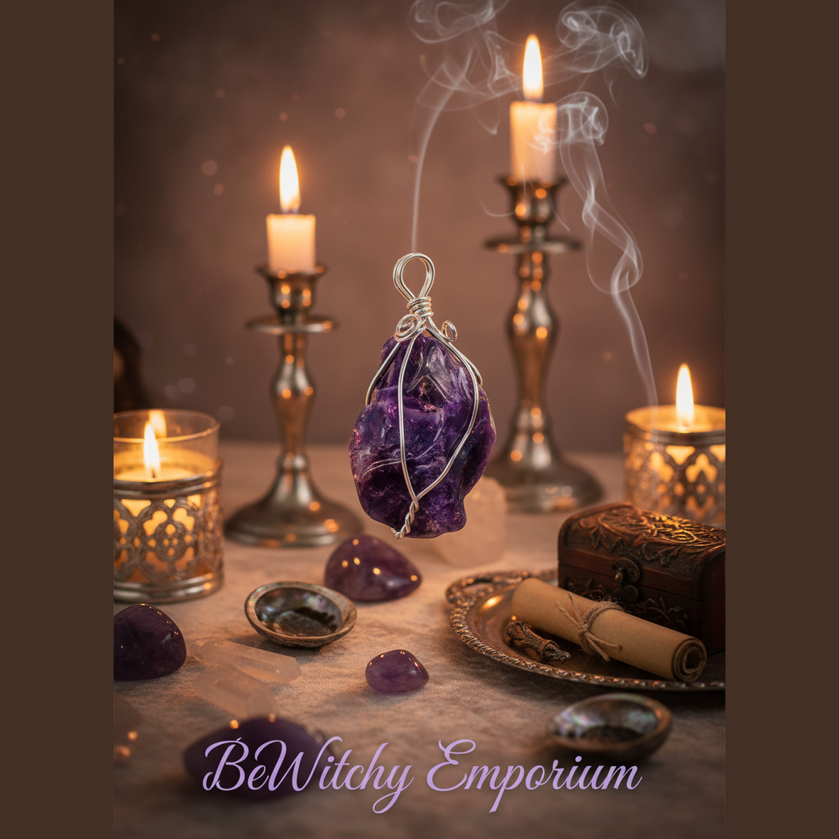 Wire-Wrapped Amethyst Pendant - Luxurious Sanctuary