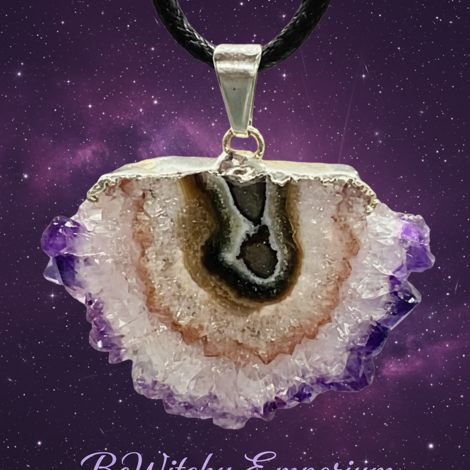 Amethyst Geode Slice Pendant - Mystical Starry Night