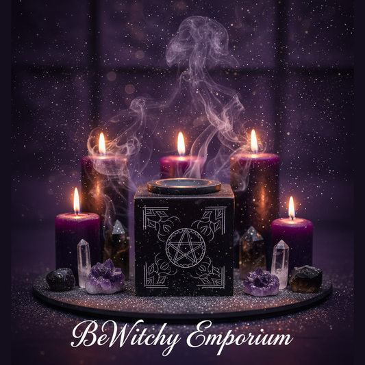 Black stone oil burner with mystical atmosphere, no candle on top