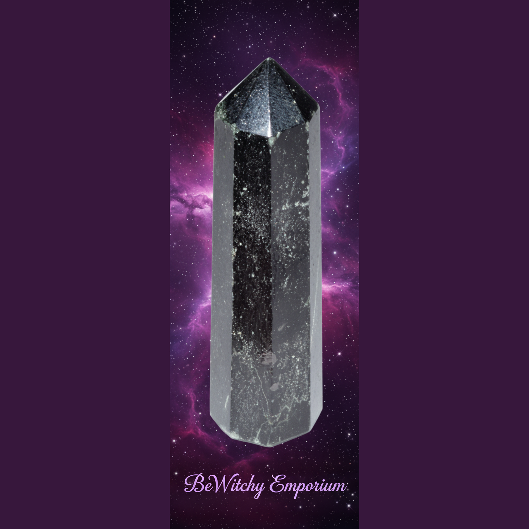 Black Tourmaline Crystal Point - Mystical Starry Night