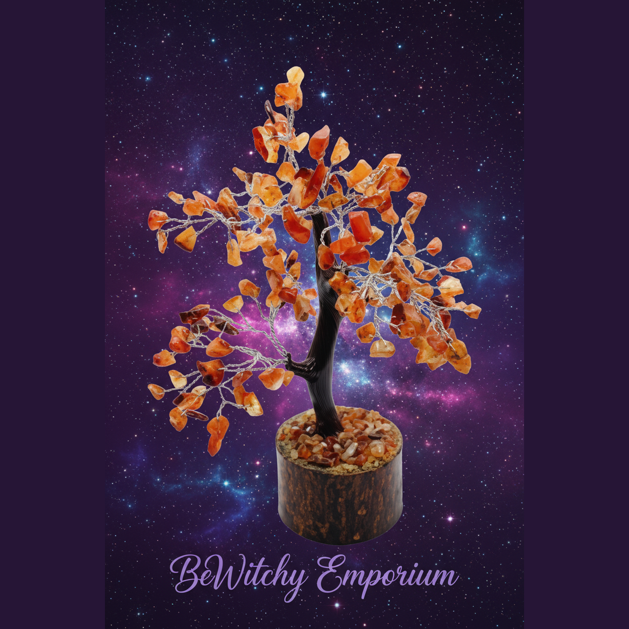 Carnelian Gemstone Tree - Mystical Starry Night