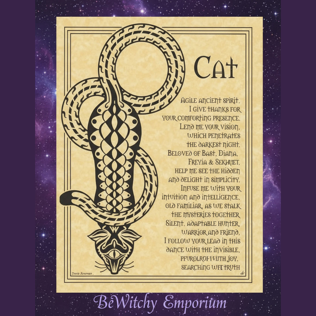 Cat Prayer Poster - Mystical Starry Night