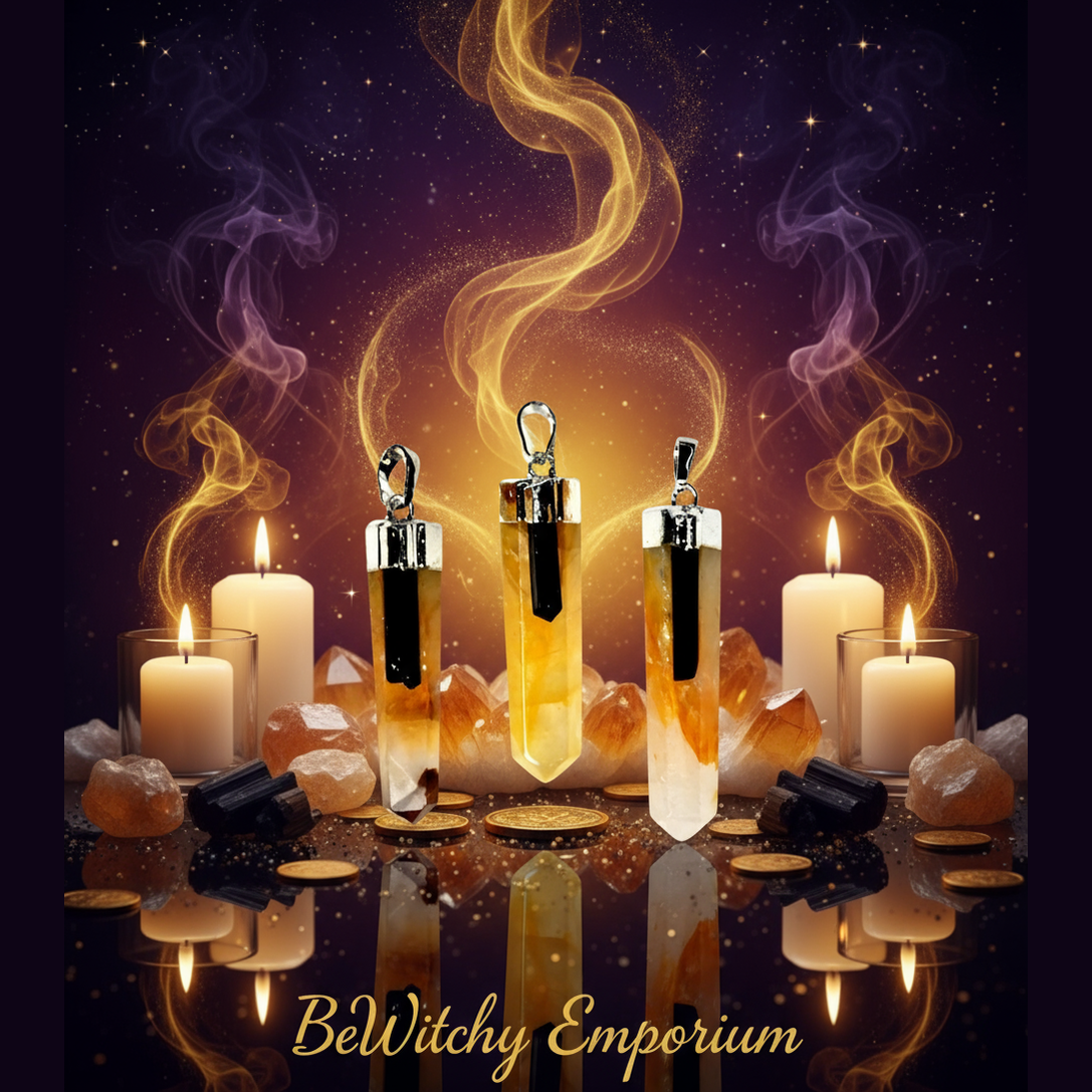 Citrine Crystal Point Pendants - Mystical Altar Style