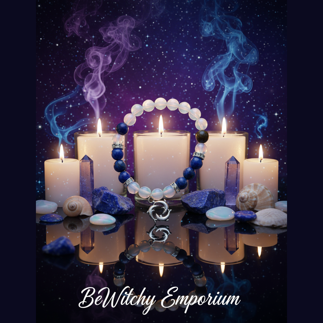 Crystal Bracelet with Dolphin Charm - Mystical Altar Style