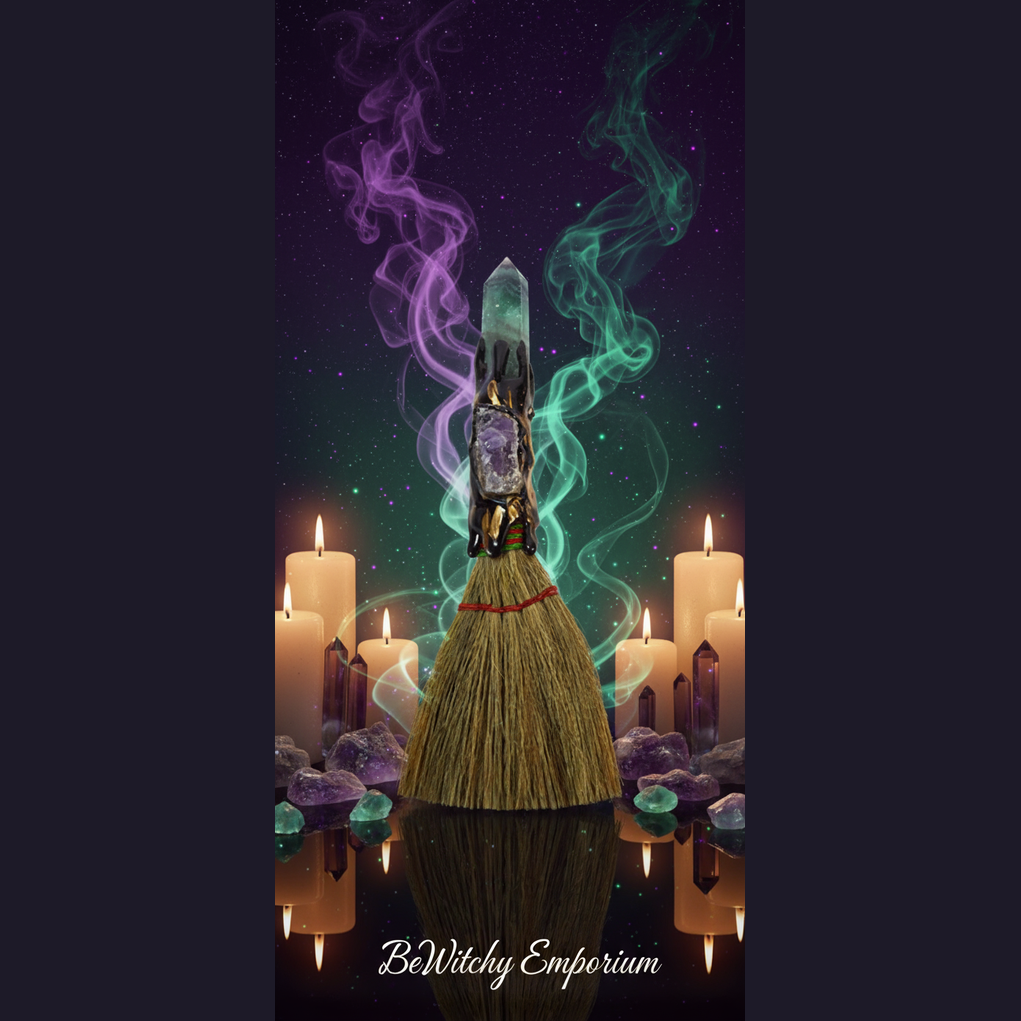 Crystal Ritual Broom - Mystical Altar Style