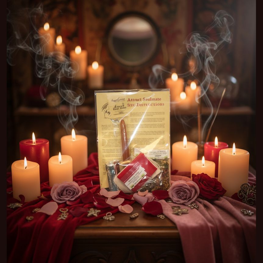 Exact Altar Soulmate Spell Kit with premium love magic sanctuary ambiance and BeWitchy Emporium watermark