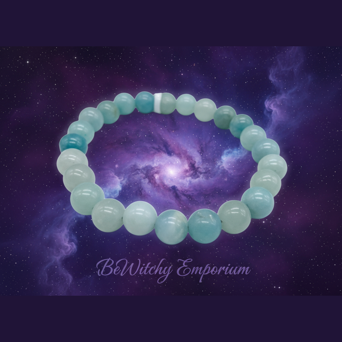 Exact amazonite bracelet with cosmic mystical styling and BeWitchy Emporium watermark