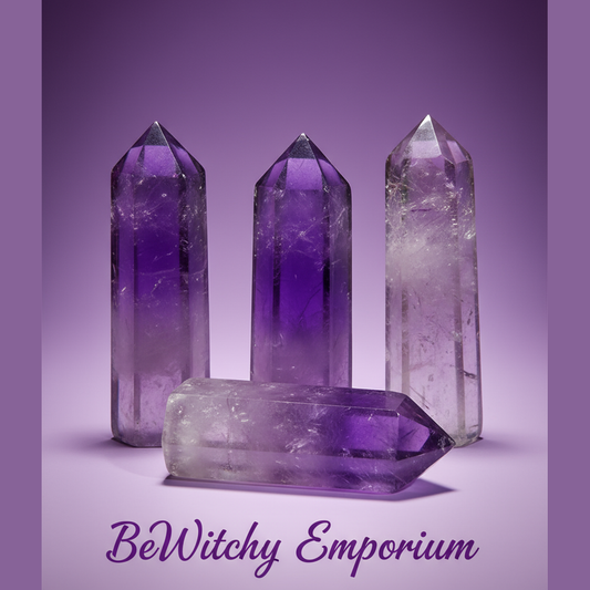 Exact amethyst crystal points set with clean professional styling and BeWitchy Emporium watermark