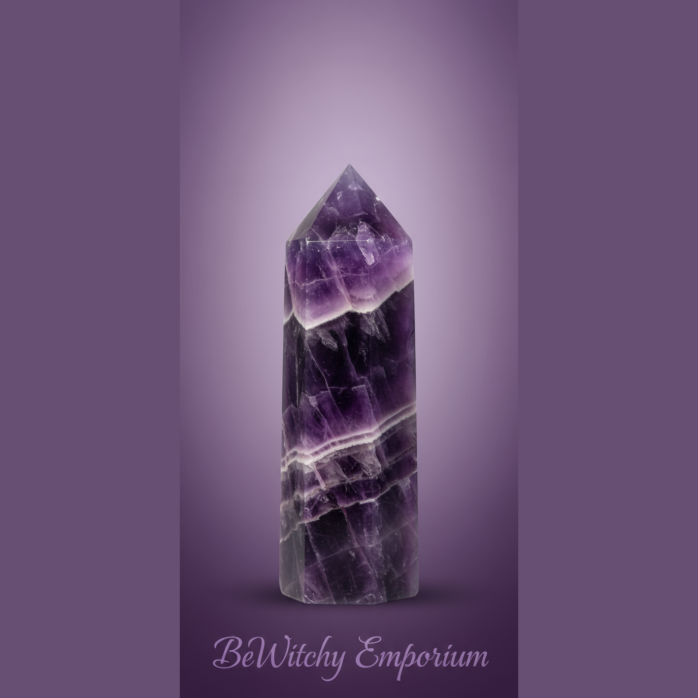 Exact amethyst crystal tower with clean professional styling and BeWitchy Emporium watermark