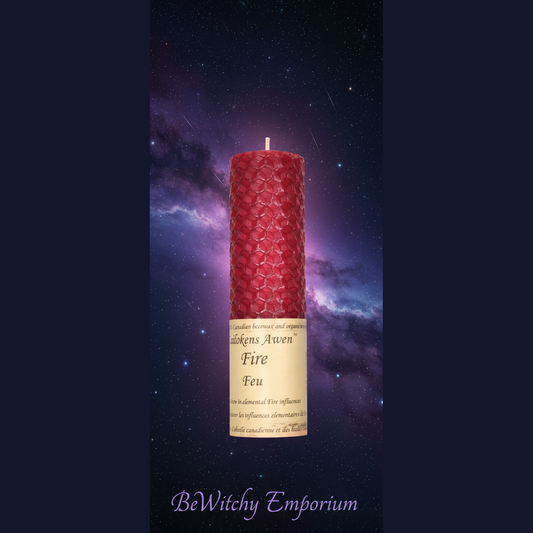 Exact Awaken Aven Fire candle with cosmic mystical styling and BeWitchy Emporium watermark