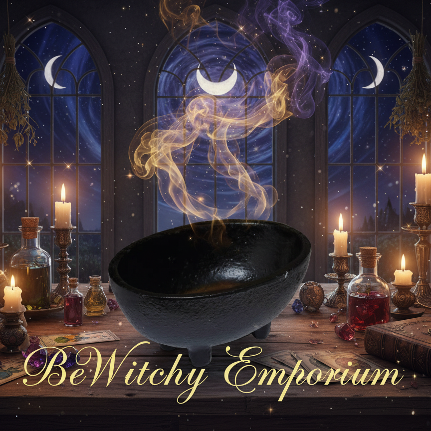 Exact black cast iron cauldron with professional mystical kitchen atmosphere