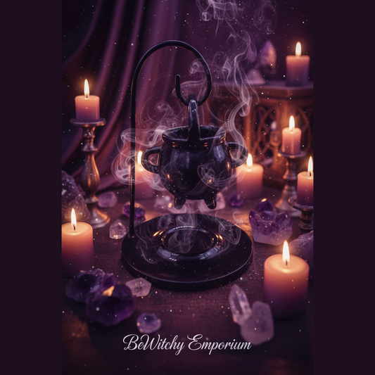 Exact black cauldron with stand and magical ceremonial effects