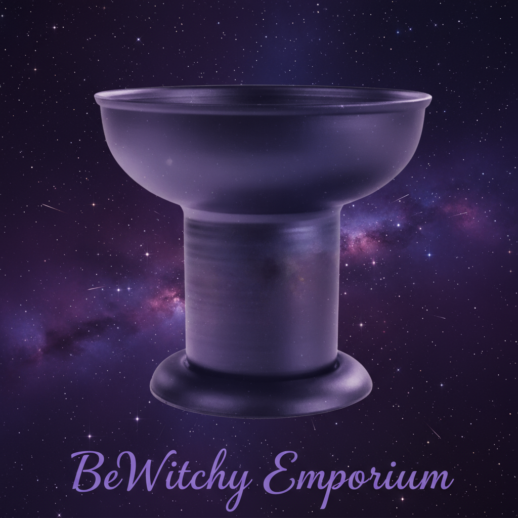 Exact black ceramic chalice with cosmic mystical styling and BeWitchy Emporium watermark
