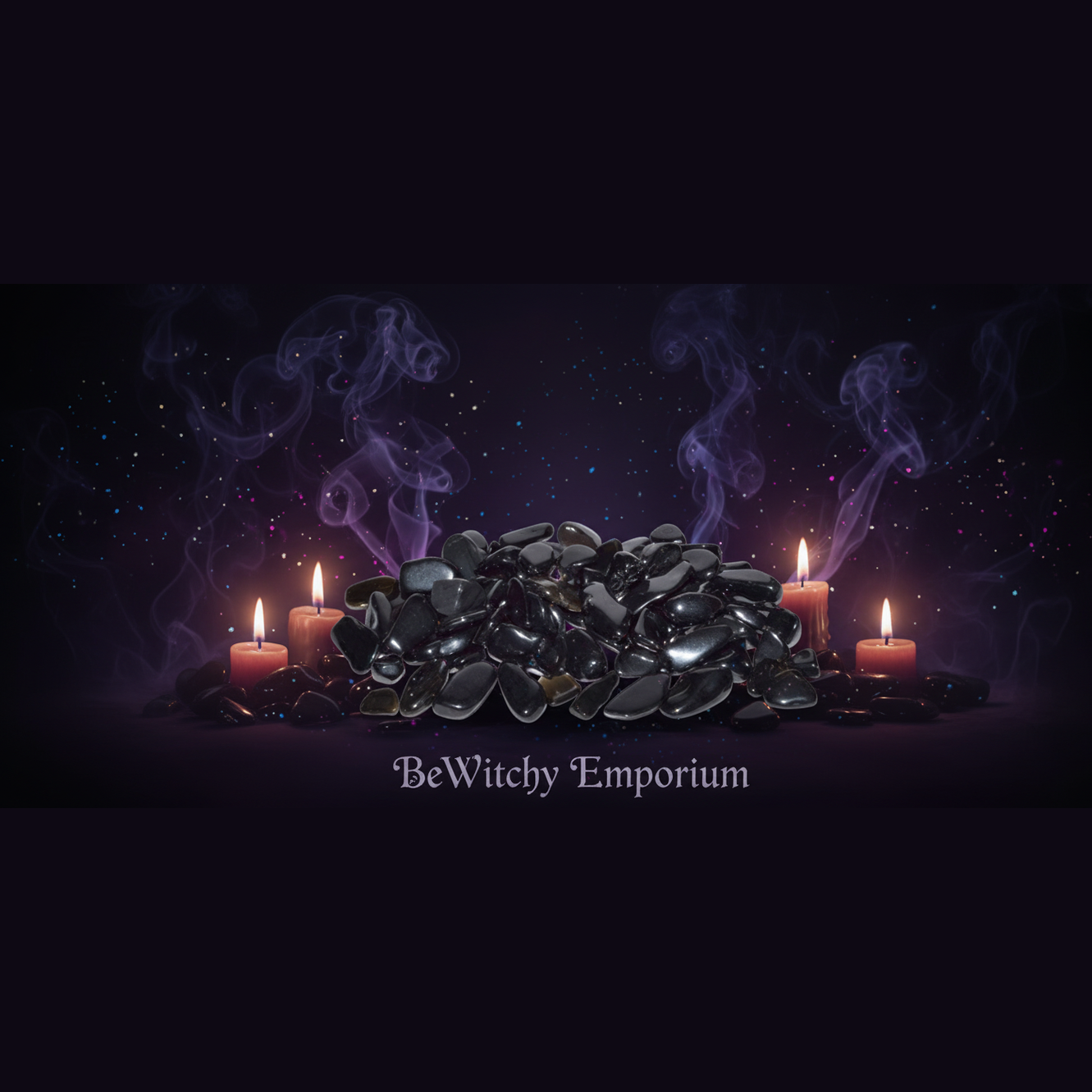 Exact black obsidian tumbled stones with mystical atmosphere
