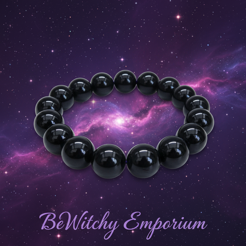 Exact black onyx bracelet with cosmic mystical styling and BeWitchy Emporium watermark