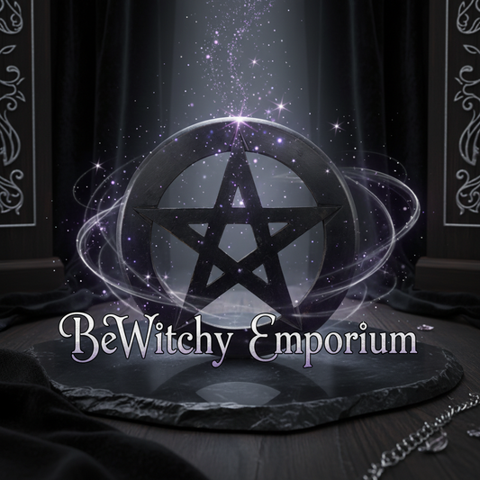 Exact black pentagram altar tile with protective energy effects