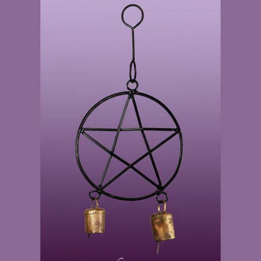 Exact black pentagram wind chime with clean professional styling and BeWitchy Emporium watermark