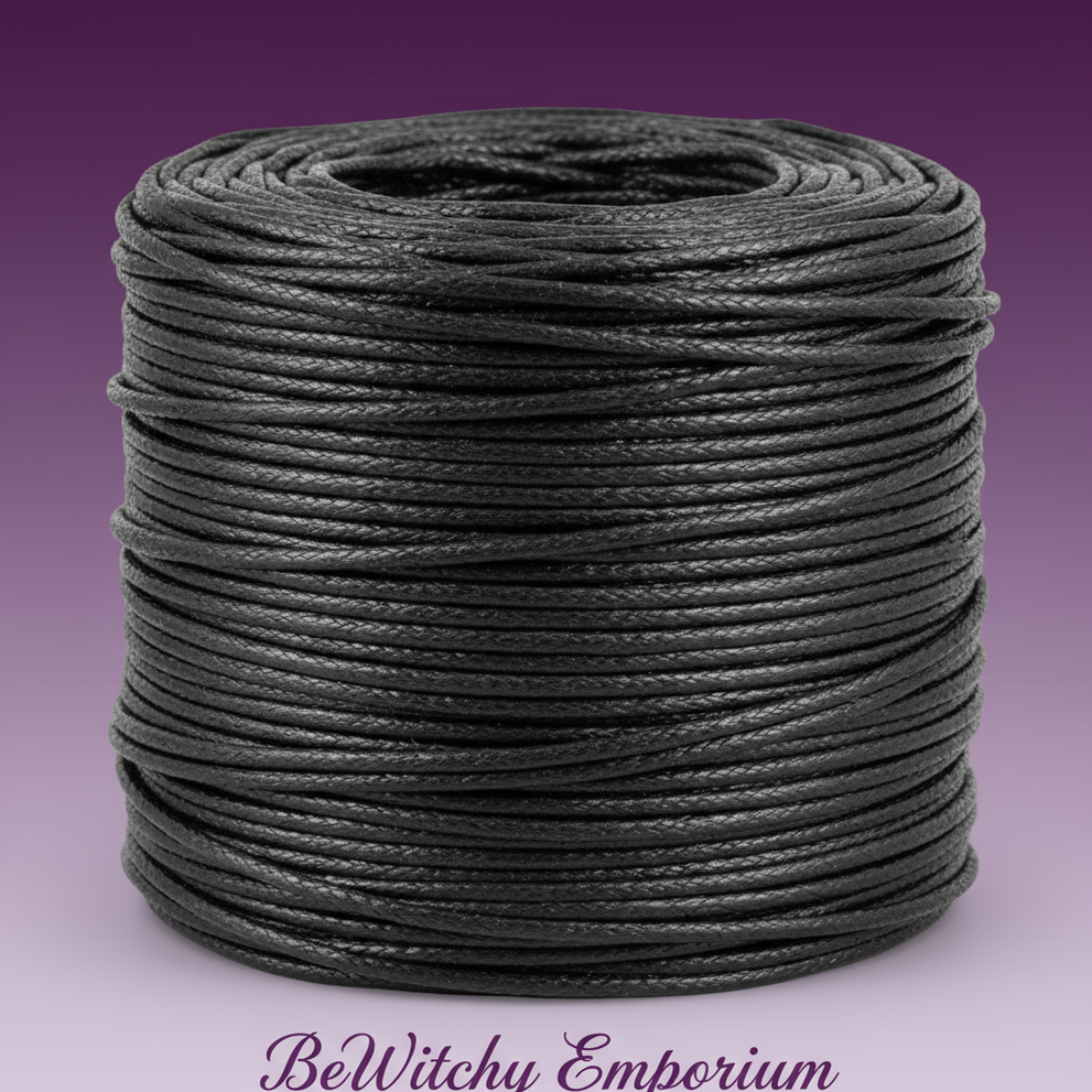 Exact black waxed cotton cord spool with clean professional styling and BeWitchy Emporium watermark