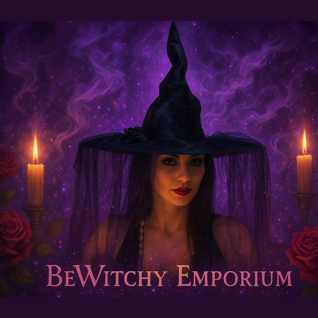 Exact black witch hat with veil and purple glitter