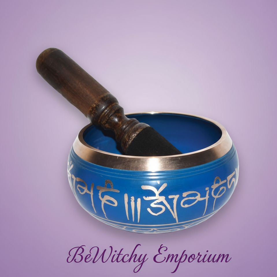 Exact blue Tibetan singing bowl with clean professional styling and BeWitchy Emporium watermark