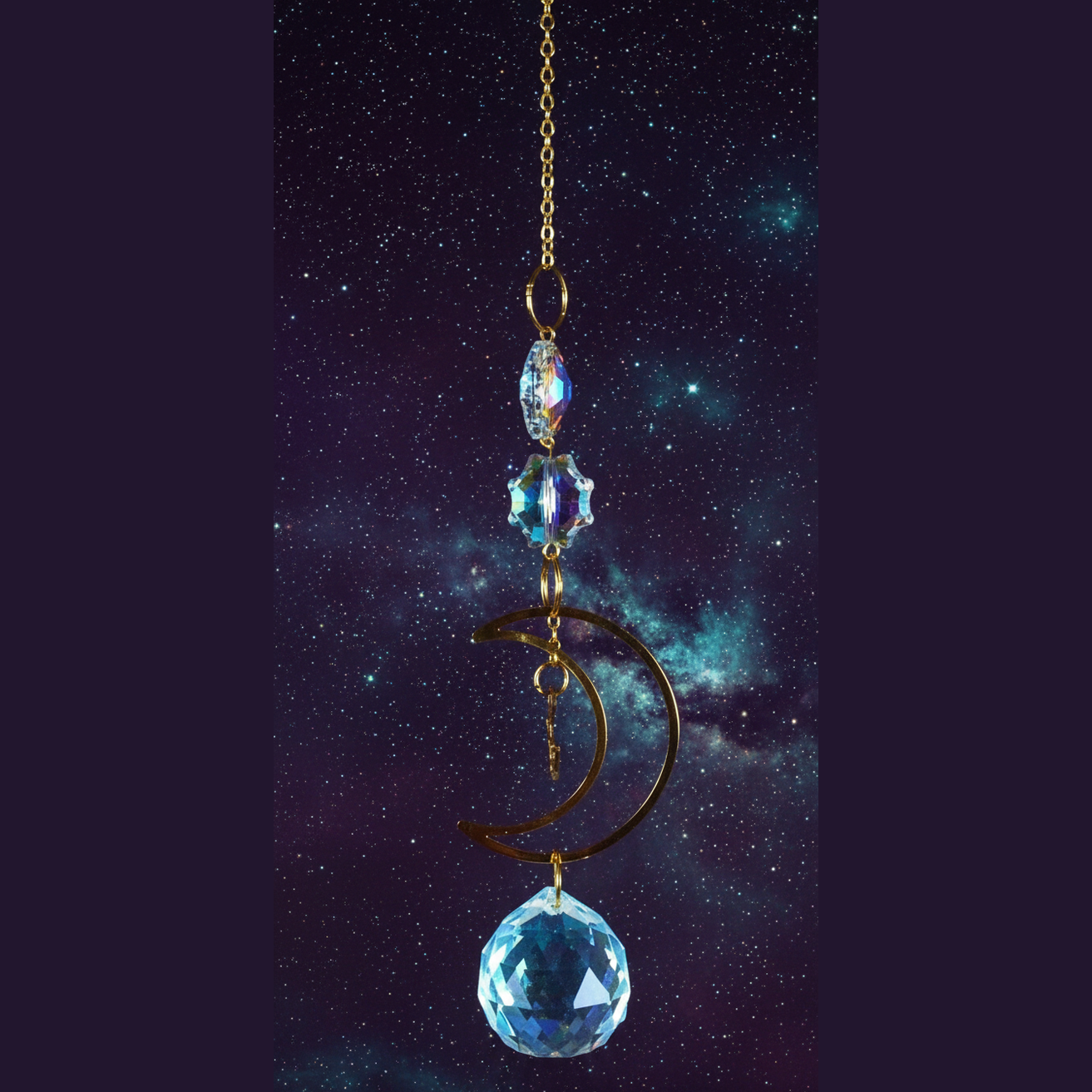 Exact celestial moon suncatcher with cosmic mystical styling and BeWitchy Emporium watermark