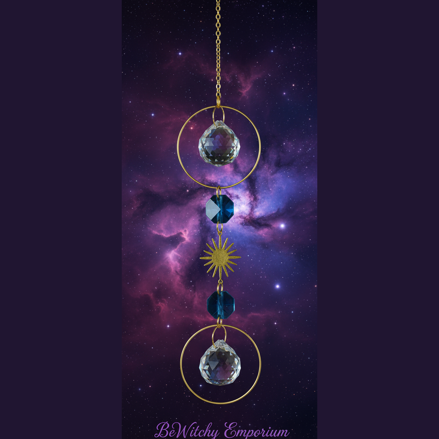 Exact celestial suncatcher with cosmic mystical styling and BeWitchy Emporium watermark
