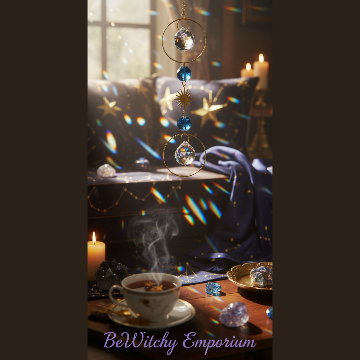Exact celestial suncatcher with premium celestial sanctuary ambiance and BeWitchy Emporium watermark